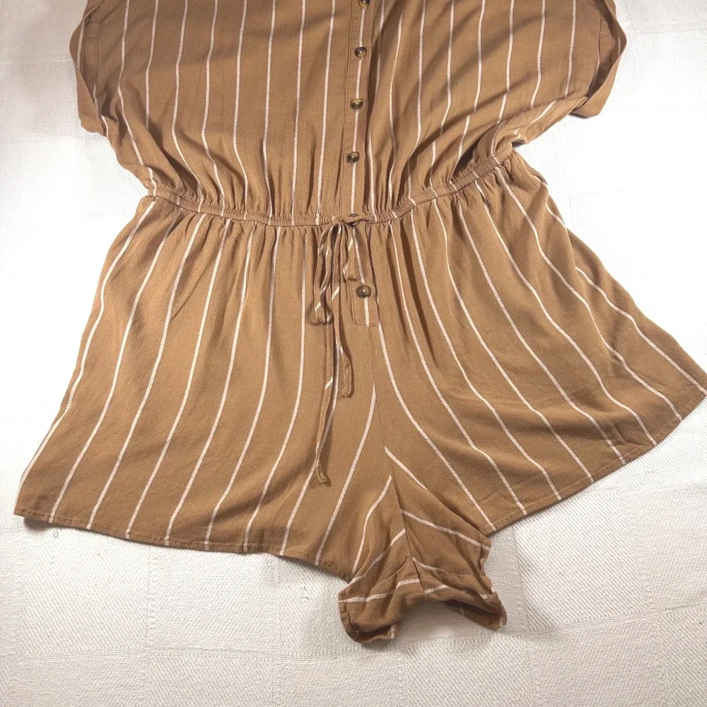 Torrid Brown White Striped Button Front Romper Women Plus Size 1 XL Short Sleeve - Picture 6 of 11